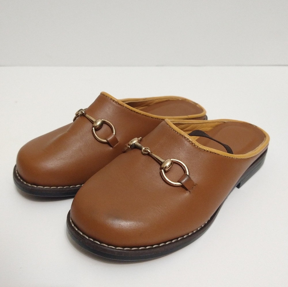 Kid's Brown Leather Mules
